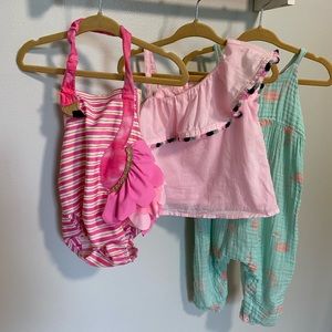 Baby flamingo bundle - shirt, jumpsuit, swimsuit